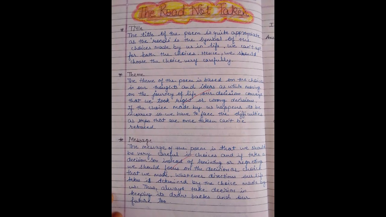 class 9 // eng beehive poem 1 // the road not taken // theme, title, message,question,answer