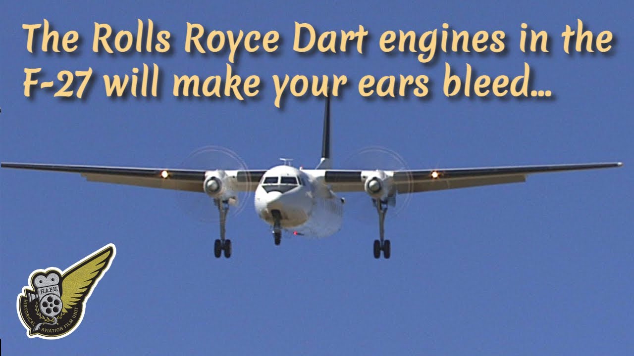 Fokker F-27 Friendship landing with sound of Rolls Royce Dart engines