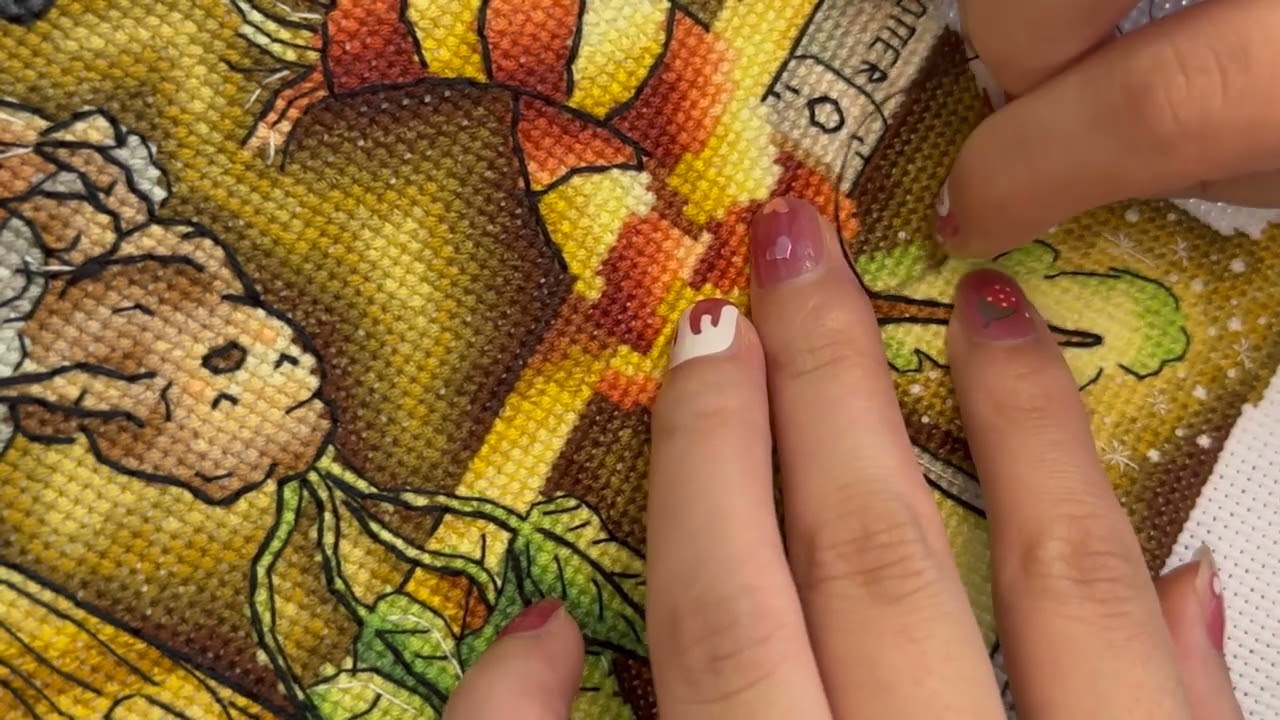 ASMR/Flosstube No.1  Stitch with me  [Harry Potter's magic cabinet/哈利波特魔法柜] Back Stitch, French Knot
