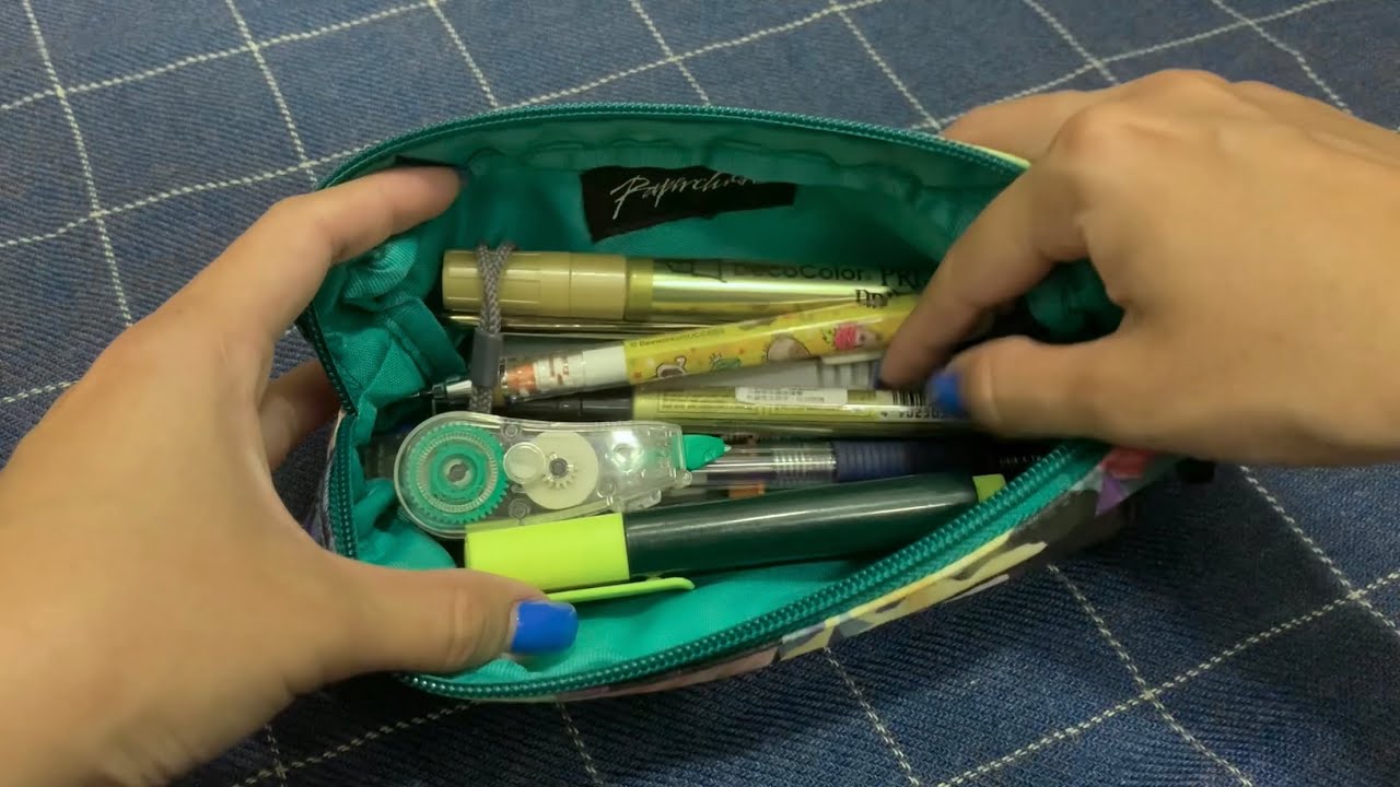 ASMR Rummaging through pencil case, fast tapping with gel nails (no talking)