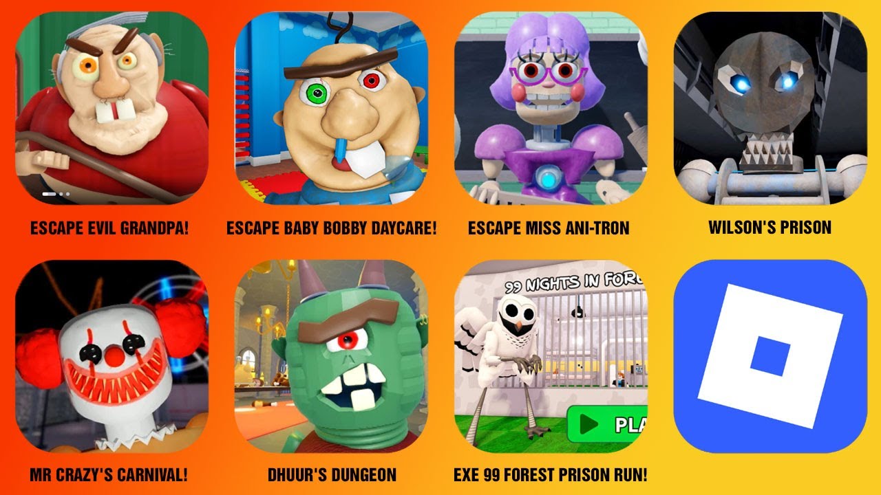 BALLERINA CAPPUCCINA PRISON, ESCAPE EVIL GRANDPA!, ESCAPE BABY BOBBY DAYCARE!, ESCAPE MISS ANI-TRON.