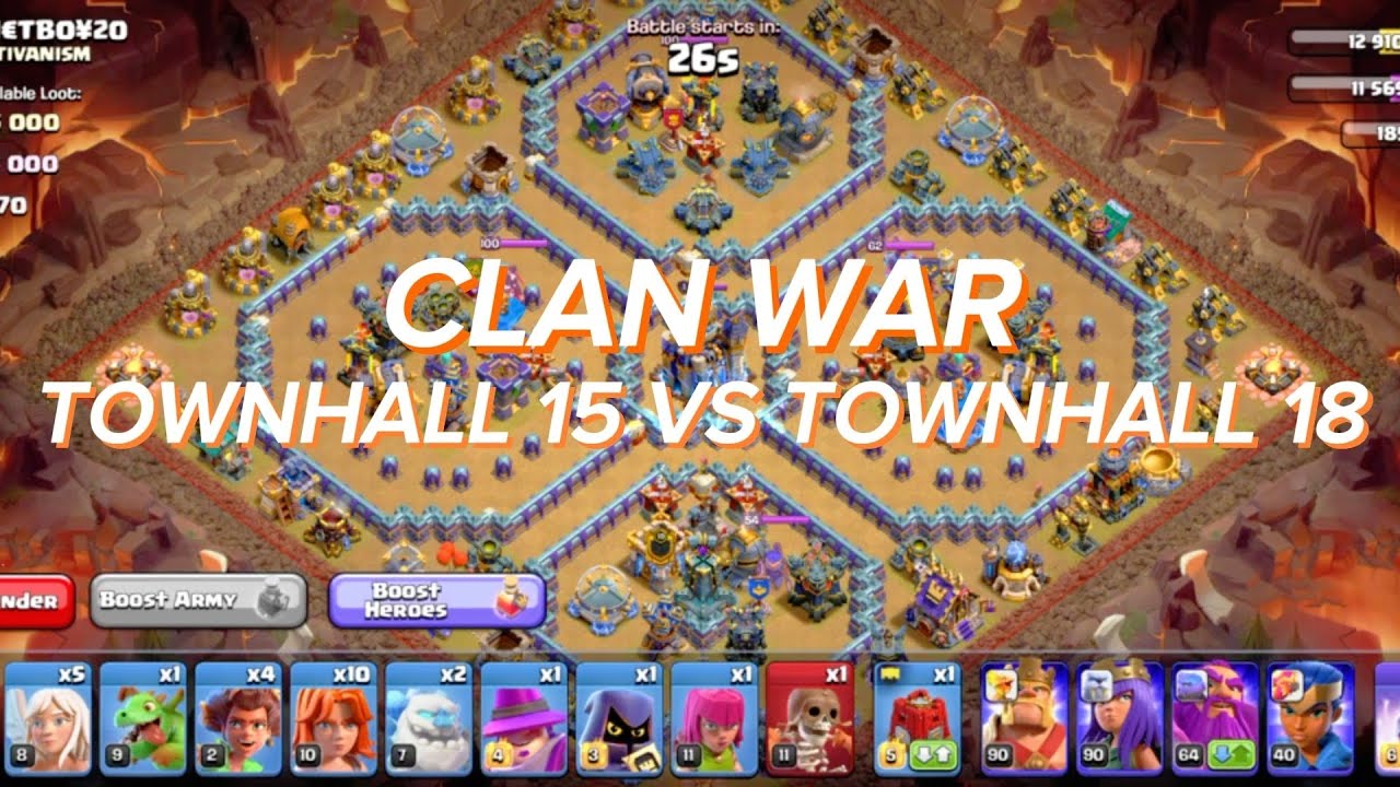 TOWNHALL 15 VS TOWNHALL 18 CLAN WAR 