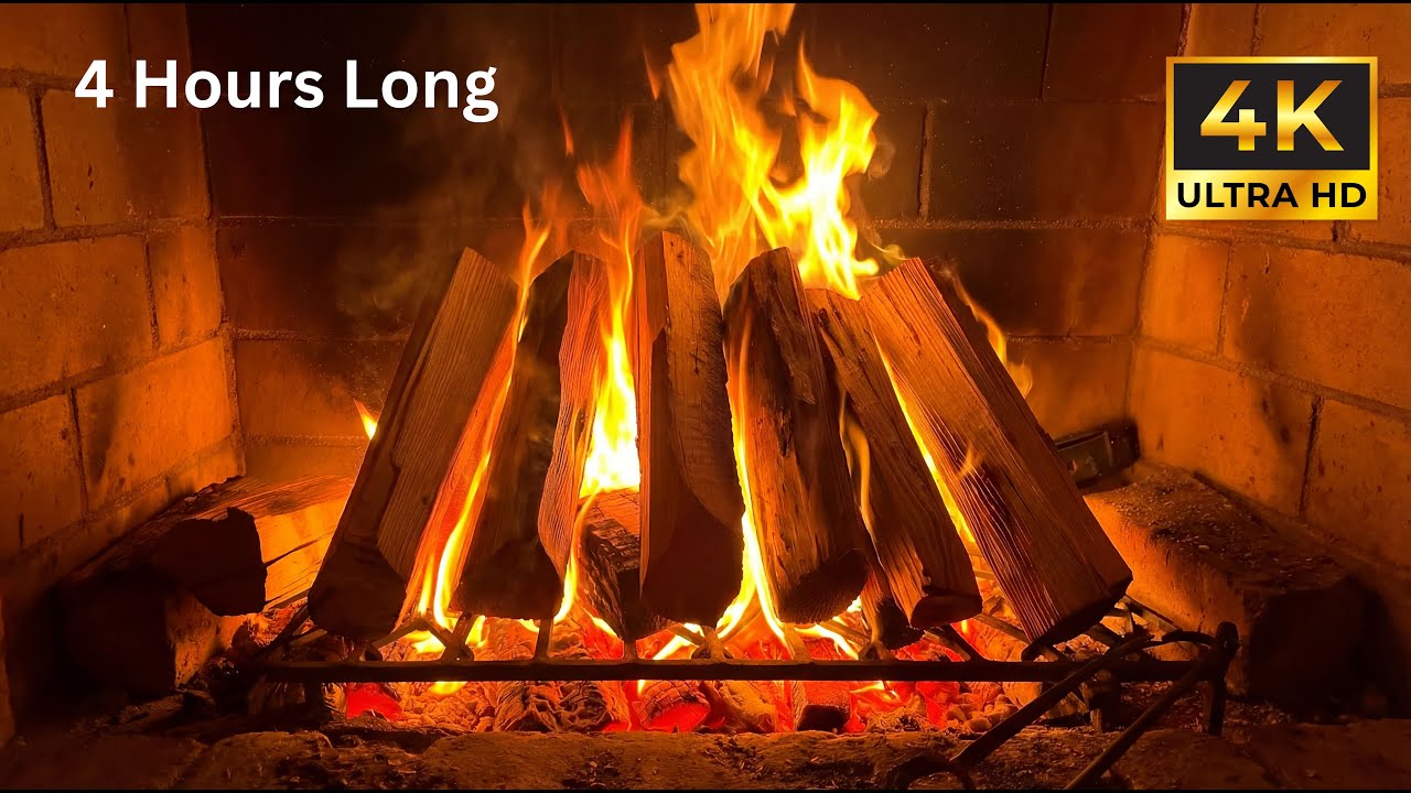 NO ADS 🔥 Cozy Fireplace Ambience (4 HOURS) | Ideal for Sleep & Relaxation | Seasonal Vibes (4K)