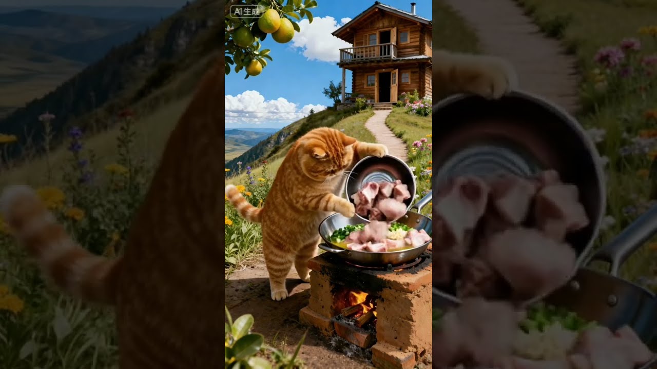 Ep87 || Fat orange cat cooks stew to eat with dumplings #catcooking #aicatcook #shorts