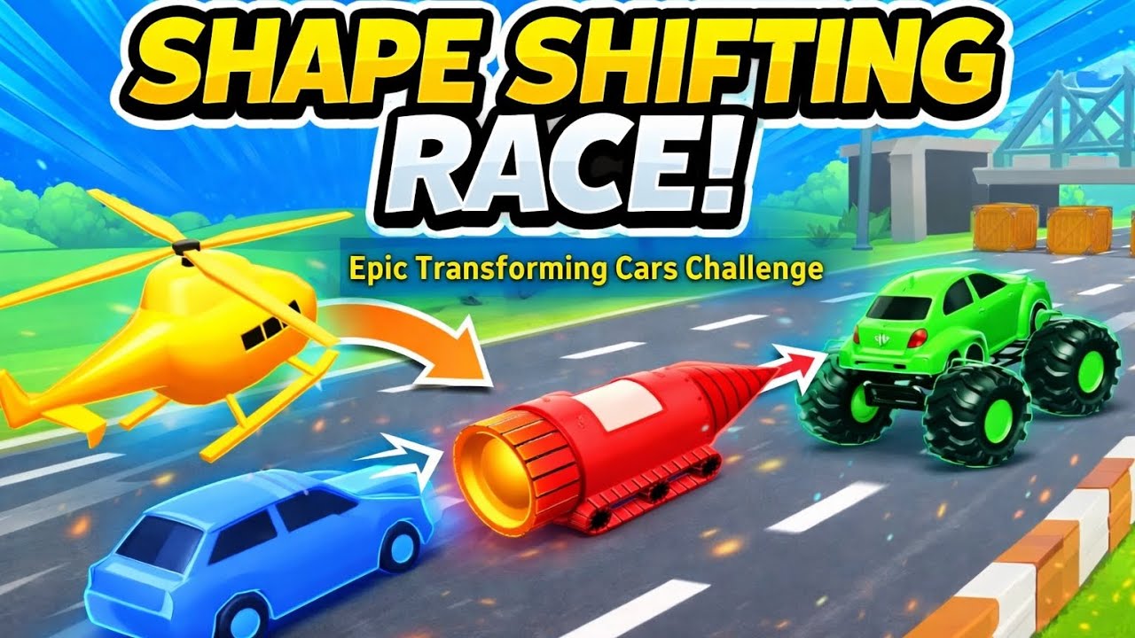Shape Shifting Race! 🚗➡️🚀➡️🚁 Epic Transforming Cars Challenge | Kids Racing Game