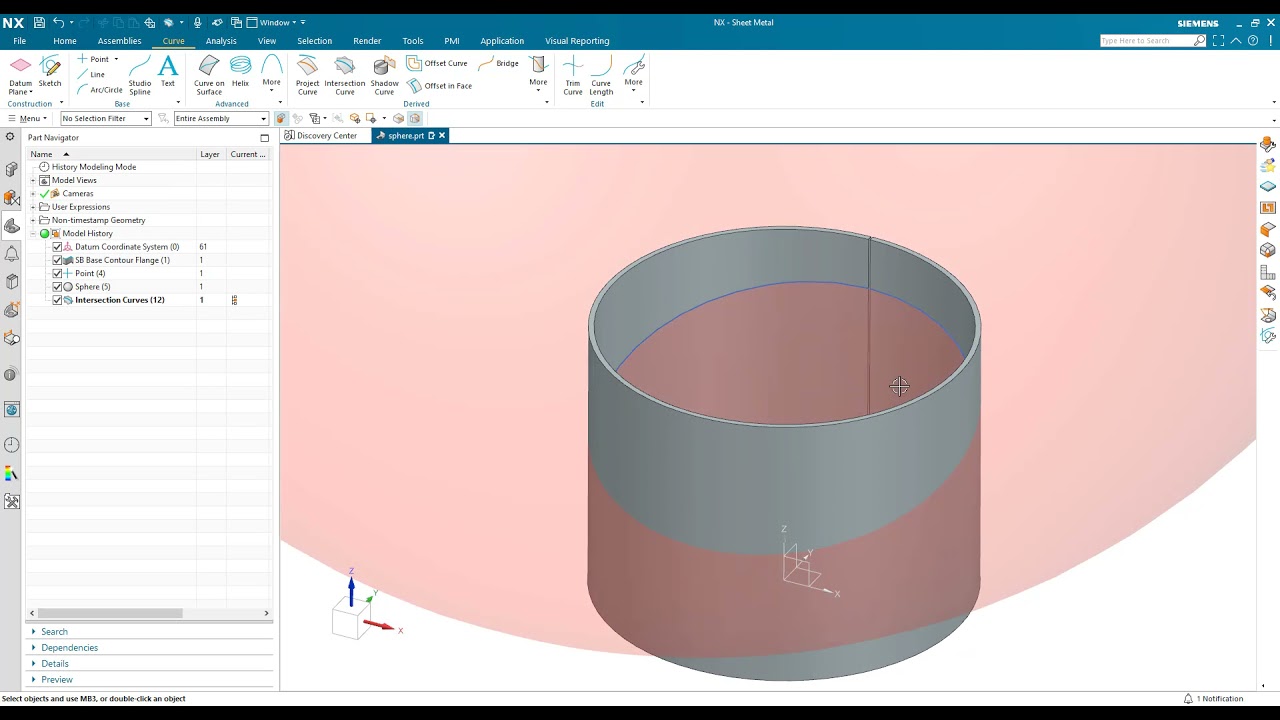 Siemens NX Sheet Metal: Cut a cylinder into a sphere