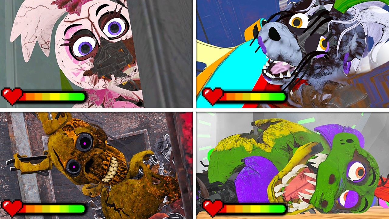 FNAF Security Breach - All DEATHS in Bright Mode With Healthbars