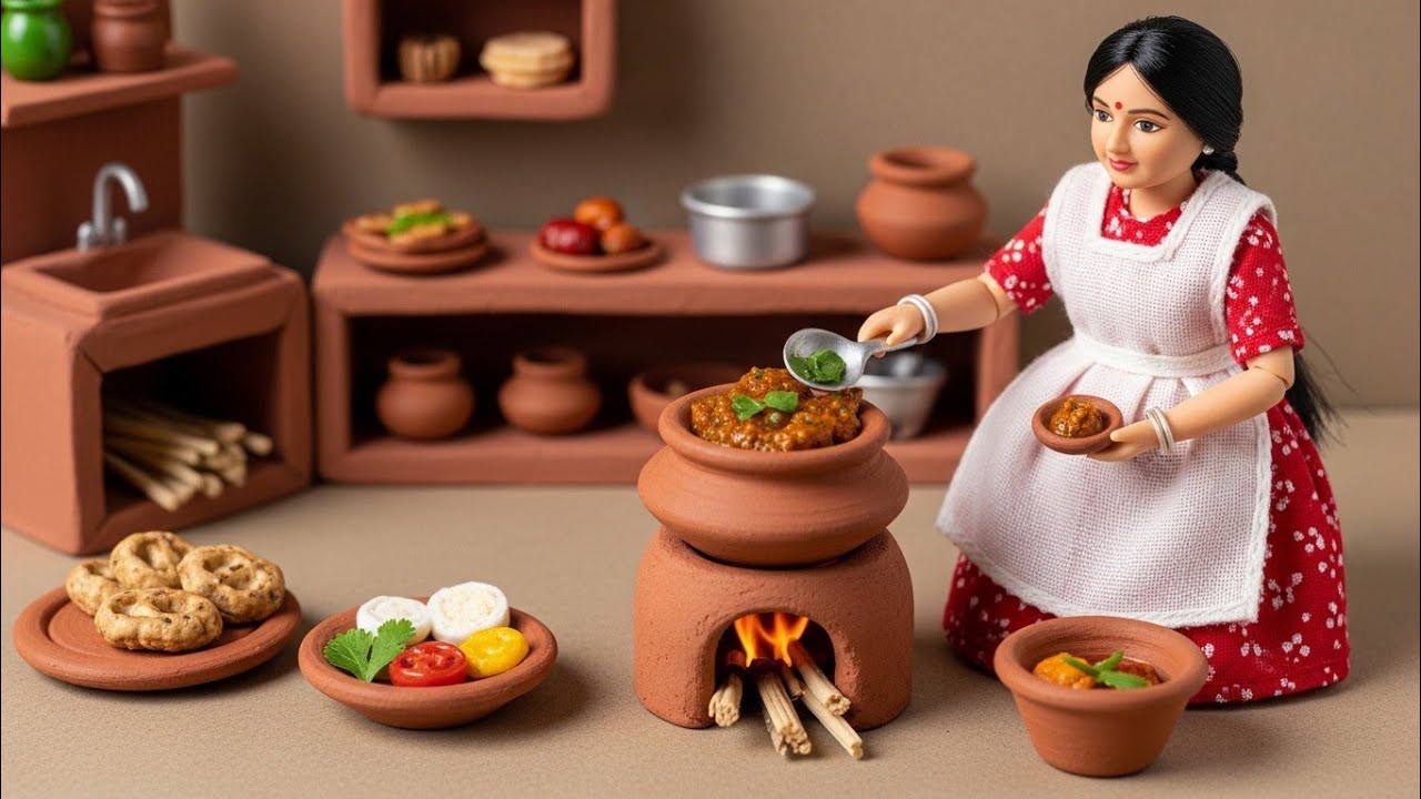 Miniature Doll Kaddu Sabzi Banane Ka Sukoon Bhara Tiny Village Kitchen ASMR Title