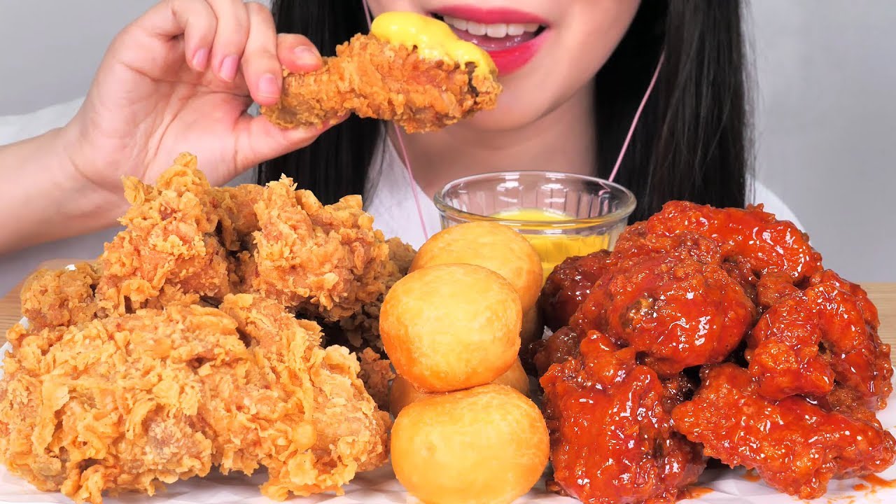 ASMR Fried Chicken BBQ 황금올리브치킨 반반 먹방 咀嚼音チキン, クリームチーズボール 리얼사운드 EATING SOUNDS NO TALKING MUKBANG