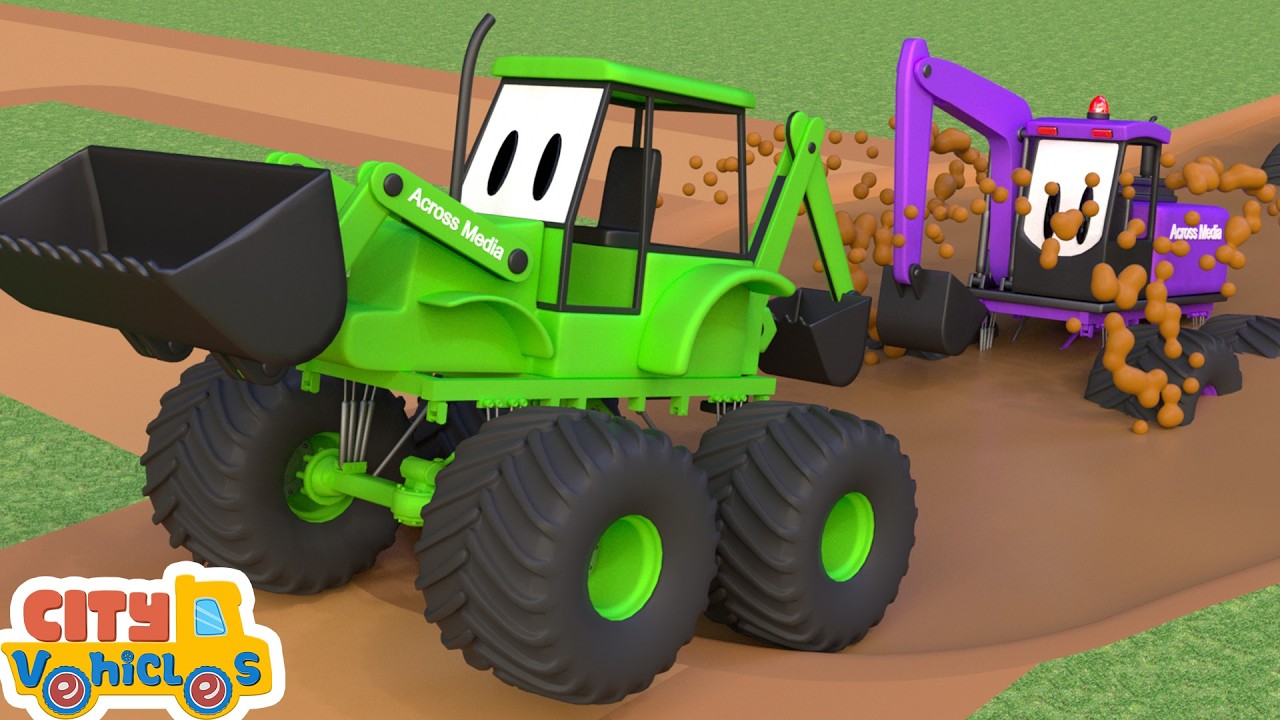 Construction Vehicles Build a Giant New Garage! Crane Truck & Excavator for Kids.