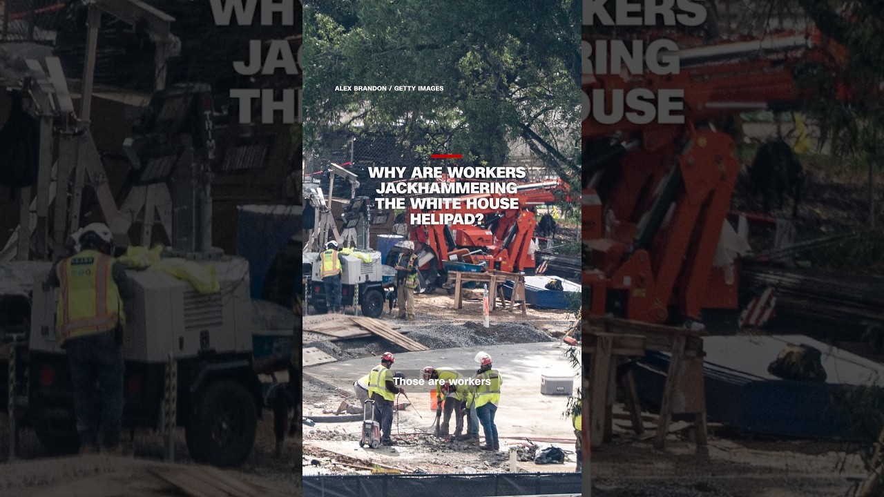Why are workers jackhammering the White House helipad?
