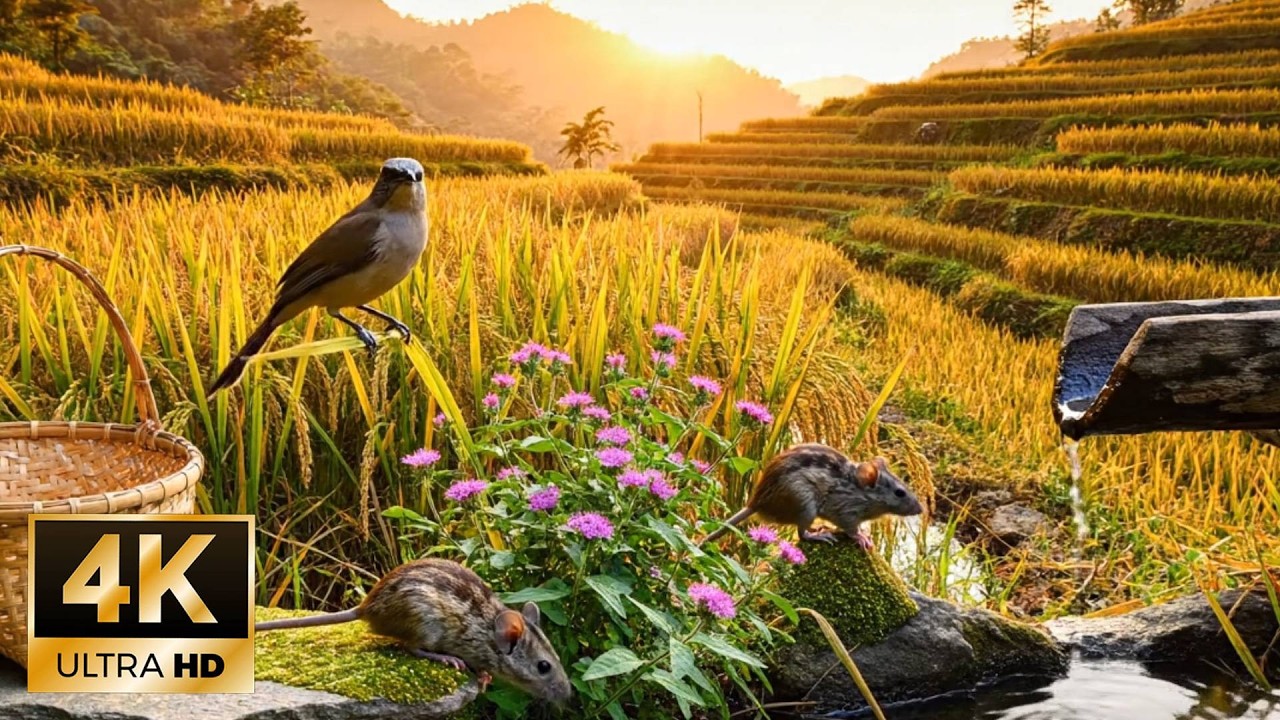 Mice and Birds at Mu Cang Chai Rice Terraces, Vietnam 4K Ultra HD