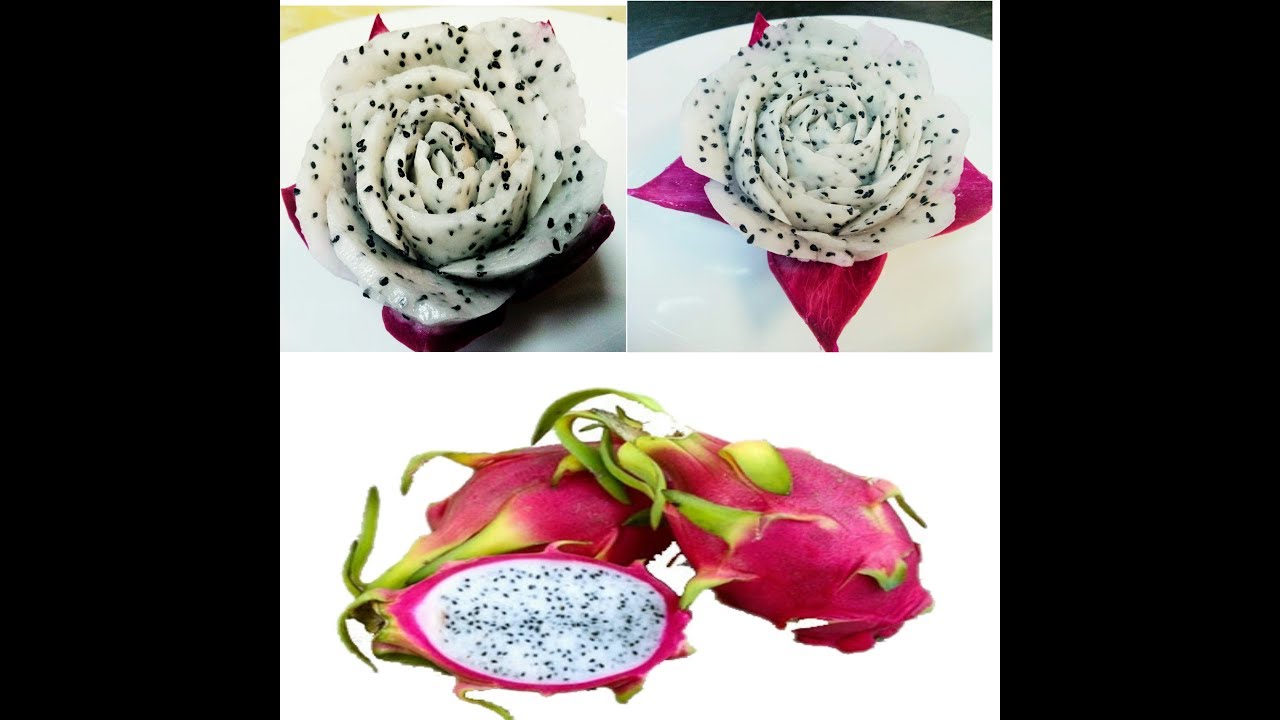 Dragon fruit rose flower carving || vegetable and fruits art ||