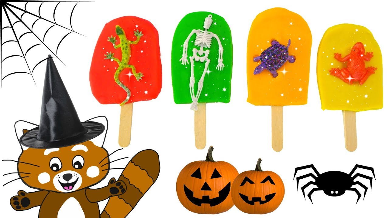 Pukkins gör tokiga halloween-glassar i lera - Lek och lär dig färger med trolldeg och Pukkins