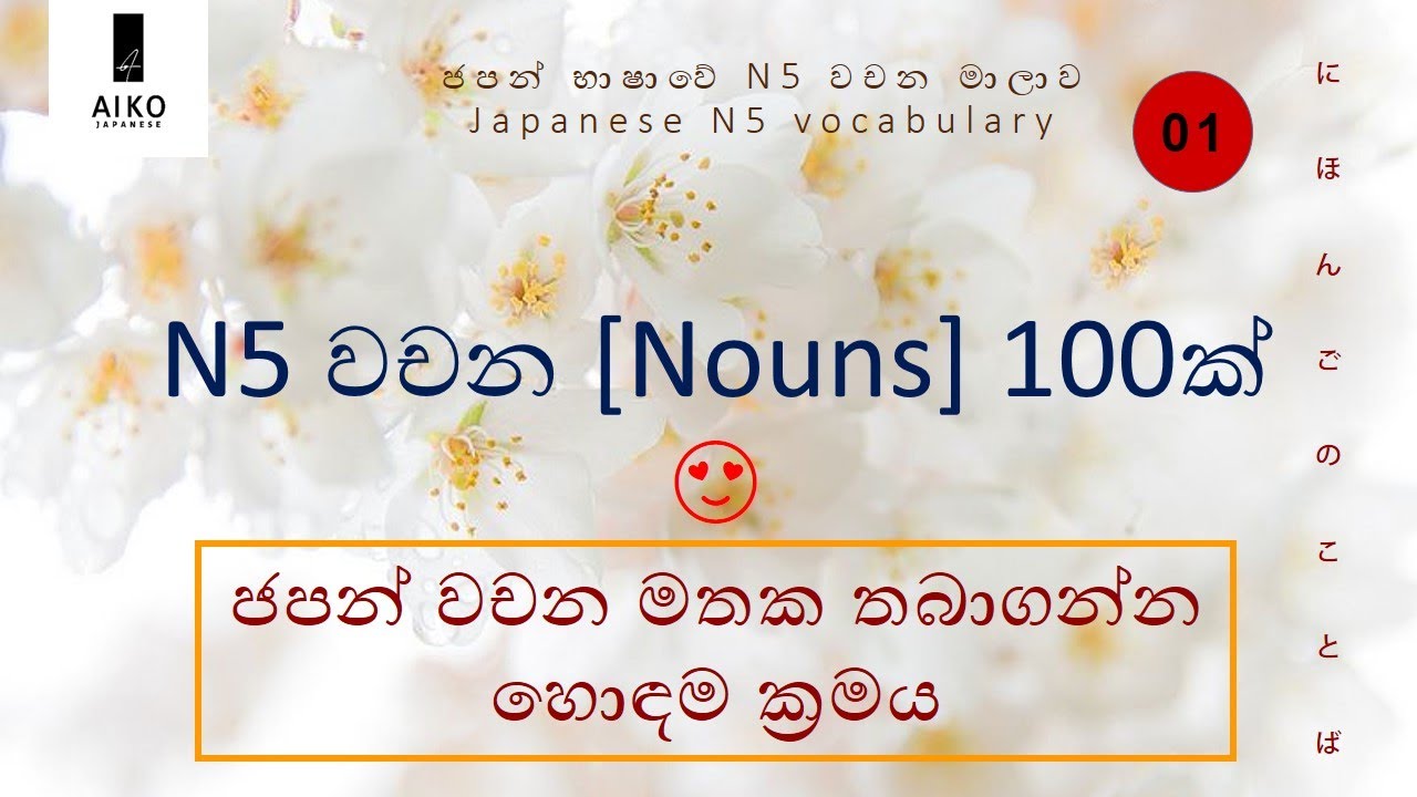 Japanese N5 vocabulary | N5 Nouns part 01 | In Sinhala | ජපන් N5 වචන මාලාව සිංහලෙන් | Aiko japanese