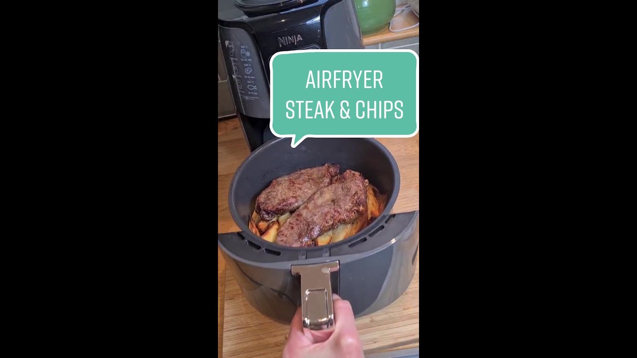 Air Fryer Steak and Fries or Chips, Quick Dinner, All in One Pot