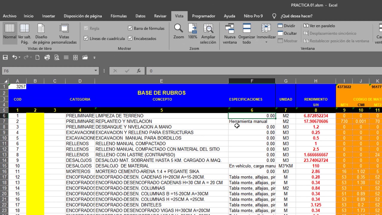 Creando Especificaciones T&eacute;cnicas en APU-EXCEL