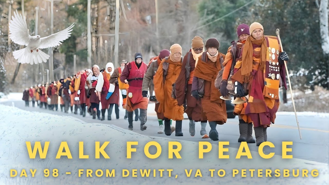 DAY 98 - Today heading to Dewitt, VA to Petersburg 🙏🕊 #WalkForPeace #BuddhistMonks #alokathepeacedog