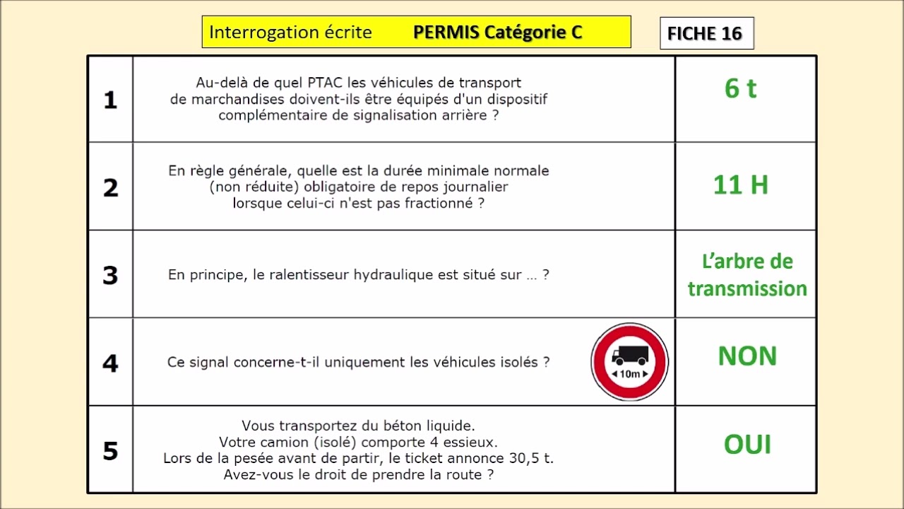 Permis C fiche écrite 16