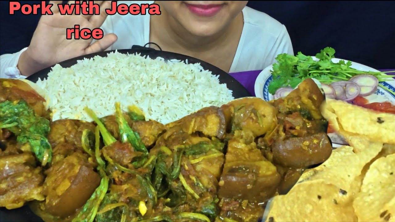 Pork with Jeera rice & Papad, onion * Eating Show 🍛