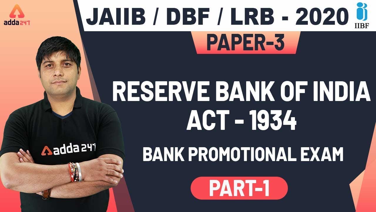 Reserve Bank of India Act-1934 (Part 1) | JAIIB | Bank Promotion Exam 2020