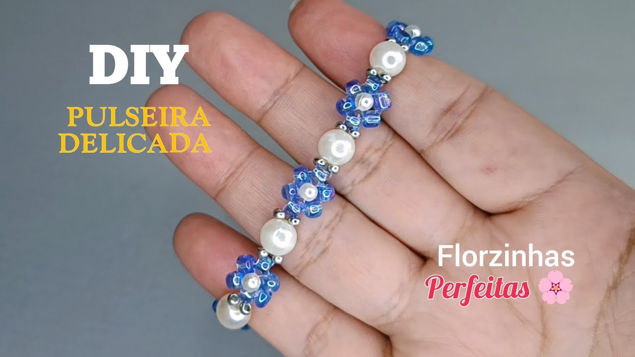 Pulseira com florzinhas, passo a passo completo.