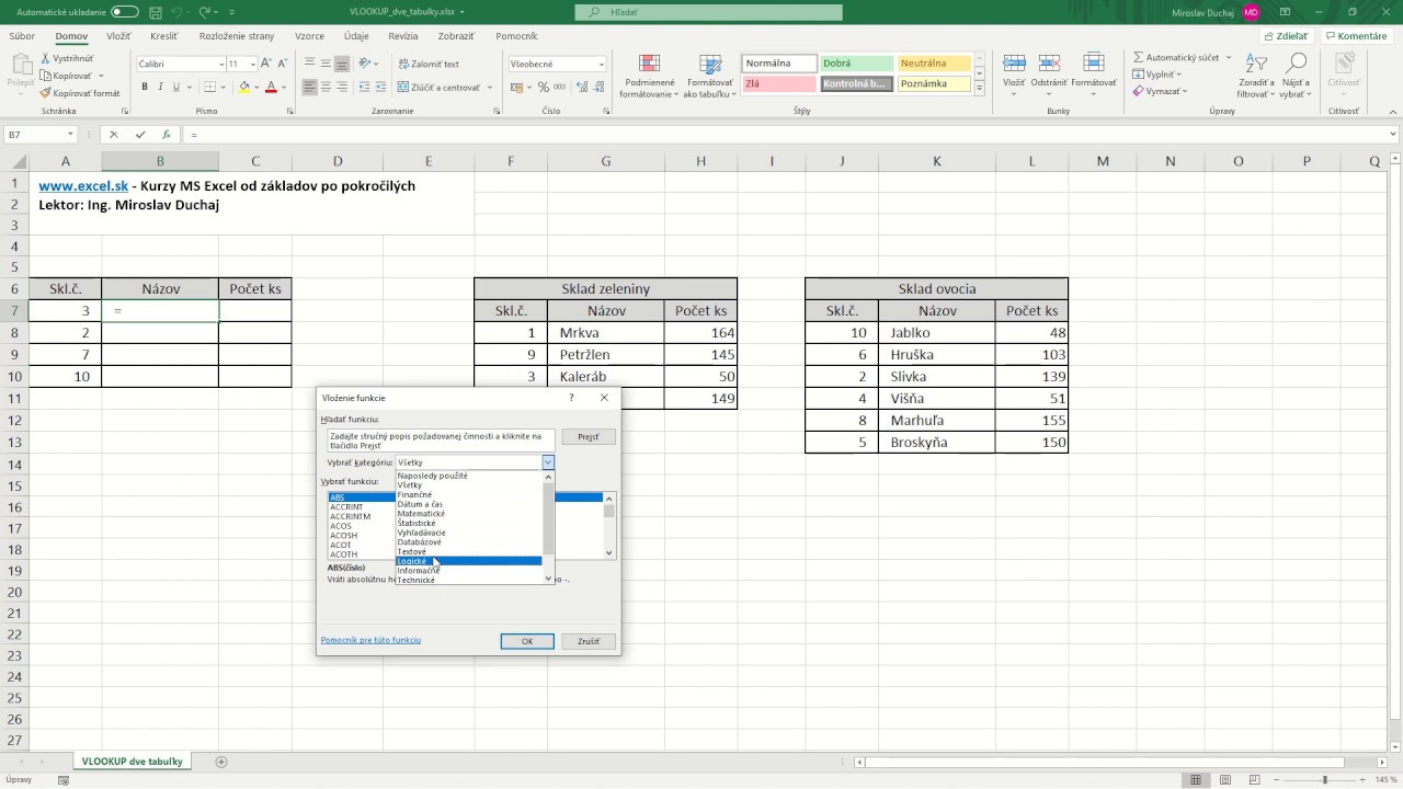 VLOOKUP z dvoch alebo viacerých tabuliek