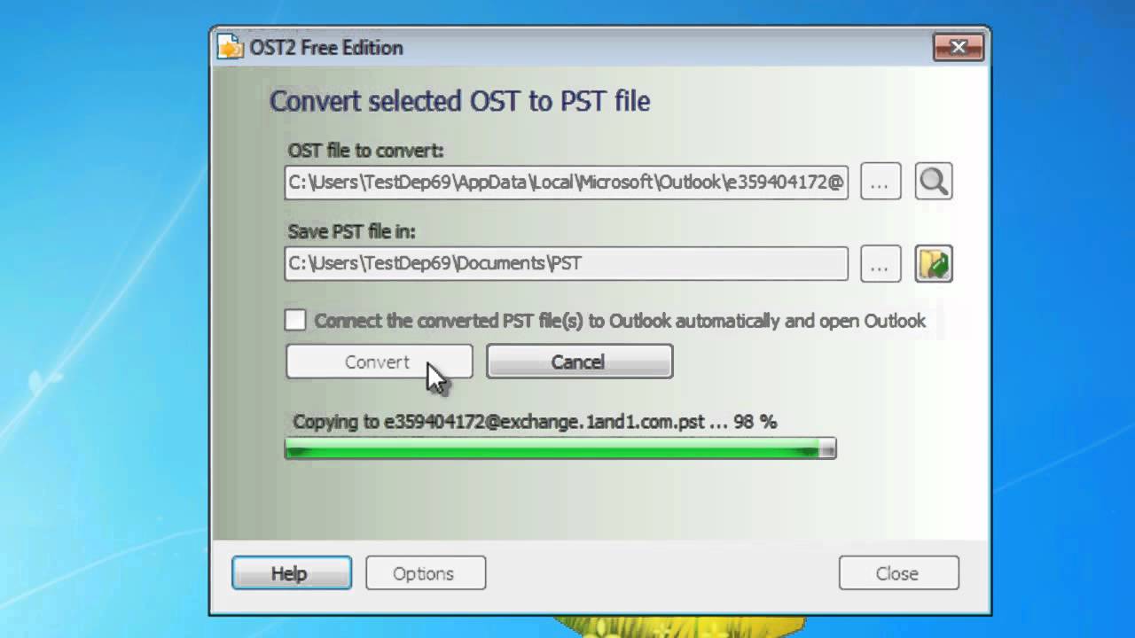 OST2 - Conversion of connected OST file to PST file