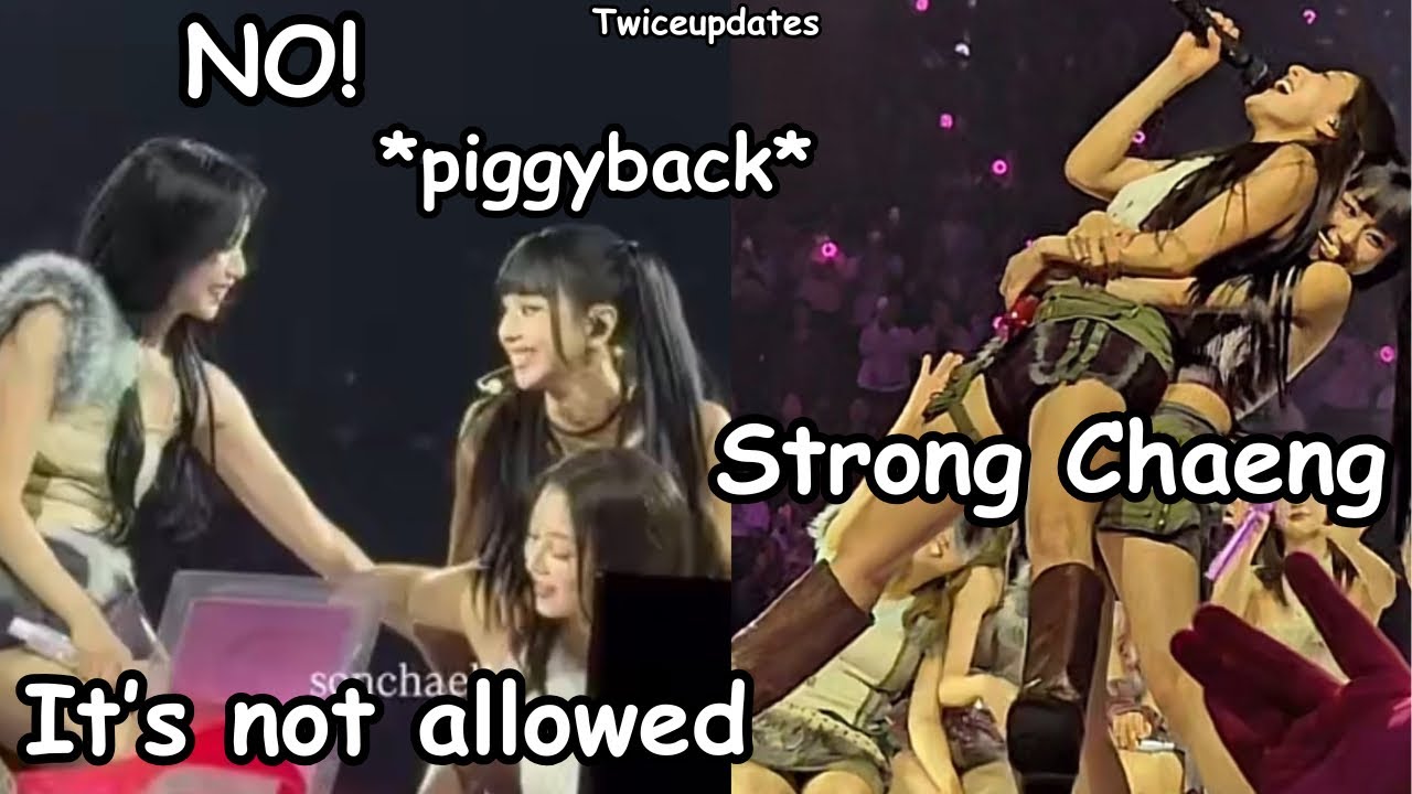 Chaeyoung lifting Jihyo while singing high note ft. Jeongyeon & Momo fighting on stage twice chaotic