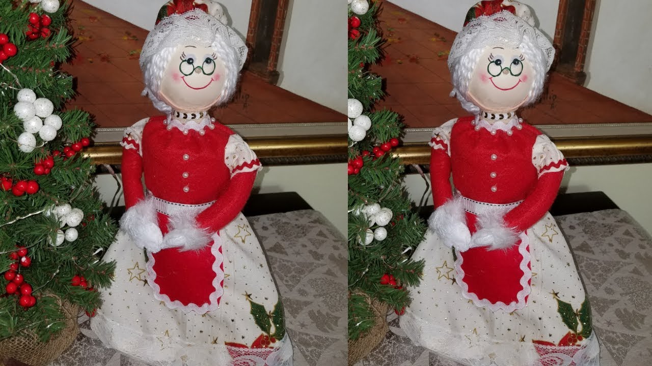 Adorno navideño reciclando botella plástica. Muñeca navideña/Sra Claus/ Fofucha