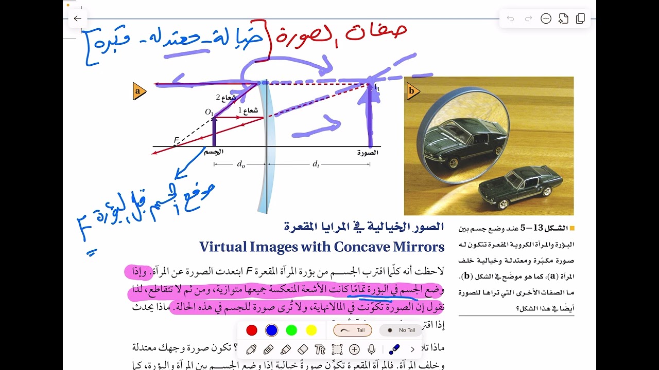 يتبع حالات تكون الصورة في المرايا المقعرة