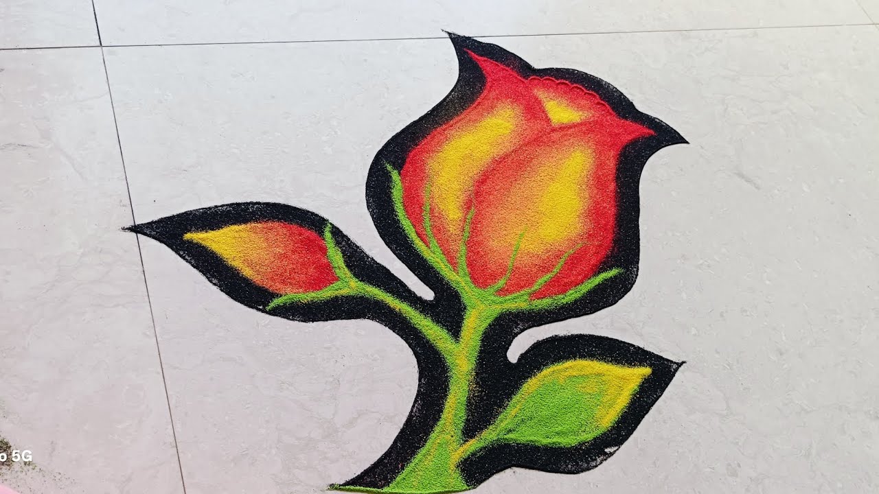 Rangoli Design | Rangoli Colour Seding For  Rose🌹 Flower  | Step by Step ✌😄😄😄