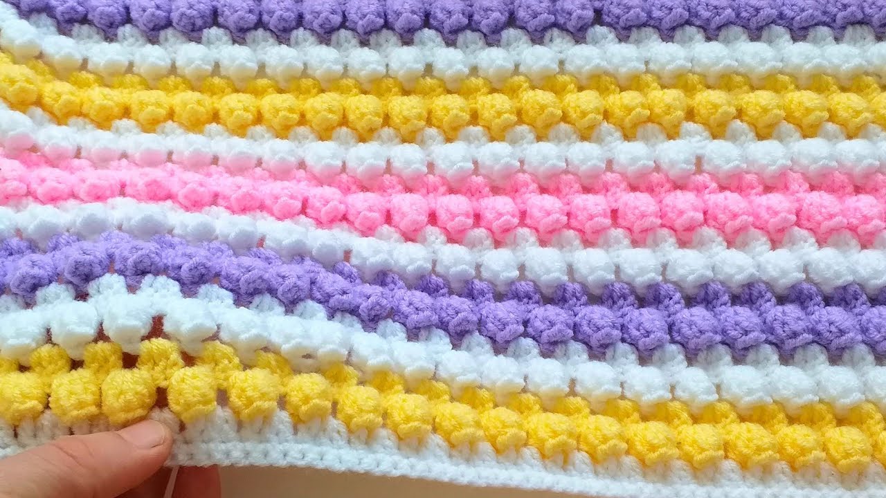 ▶️SUBTİTLED◀️PARÇA İPLERLE ÖRDÜĞÜM BATTANİYEMİ HERKES BEĞENDİ/CROCHET POPCORN BLANKET PATTERN