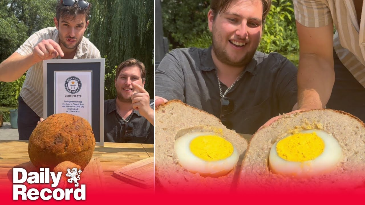 World record for biggest scotch egg ever cracked by duo using a Scottish ostrich