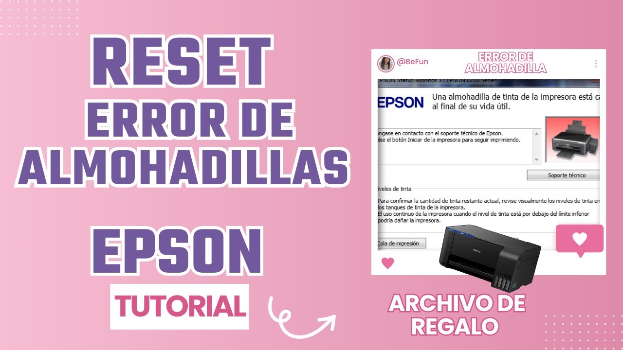 ERROR DE ALMOHADILLAS SOLUCIONADO, RESET EPSON L3110(Programa de regalo)