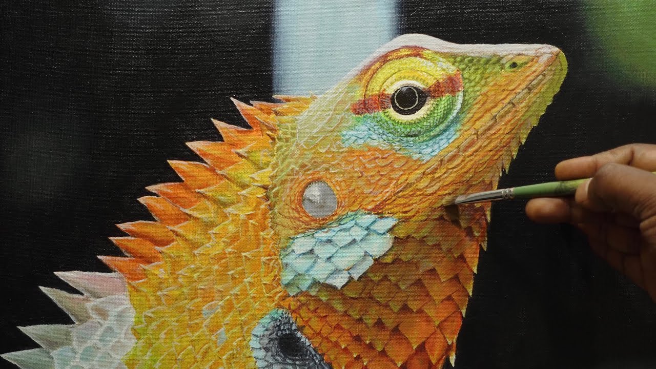 Painting a Realistic Lizard With Acrylic | Time-lapse |#66