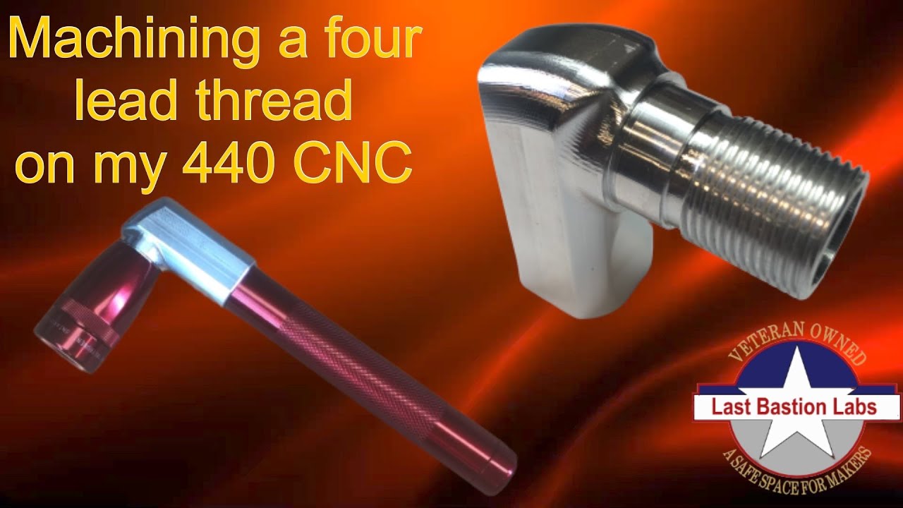 90 degree attachment for my Mini Maglite flashlight done on a Tormach 440.  CNC a 4 lead thread.