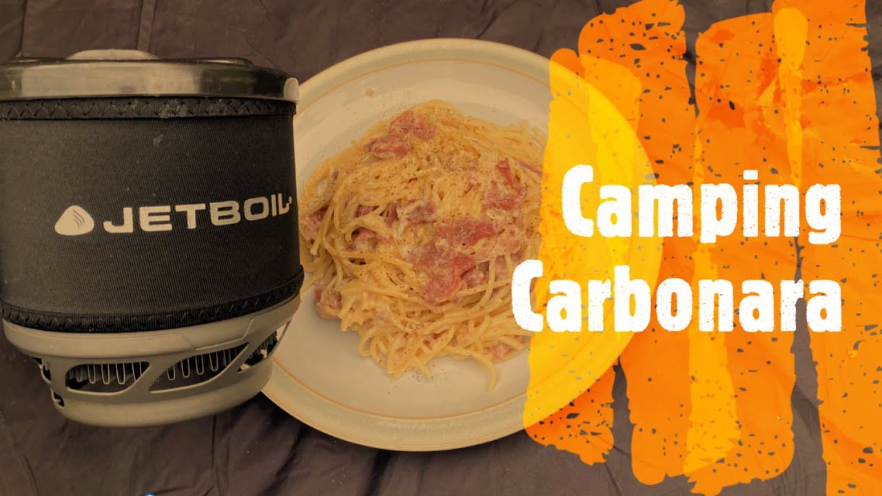 Еда для кемпинга — спагетти карбонара, приготовленные с помощью Jetboil MiniMo