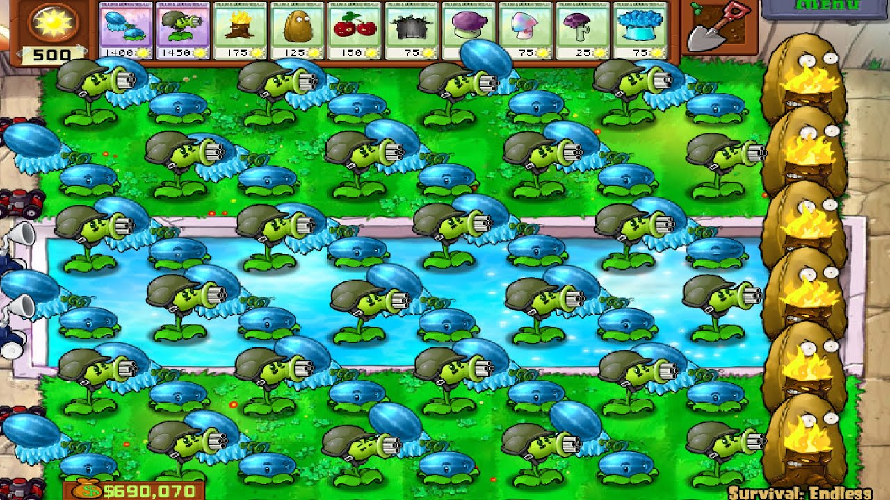 Plants vs Zombies Survival Endless - Plants Placed Anywhere | 60 Gatling Pea + Winter Melon