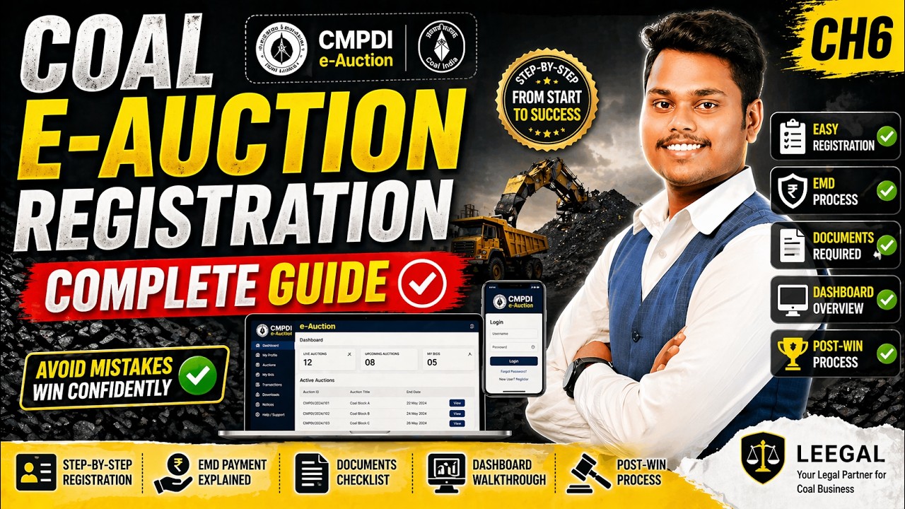 Coal E-Auction Registration COMPLETE Guide | EMD, Docs, Dashboard & Post-Win Process | Leegal Ch6