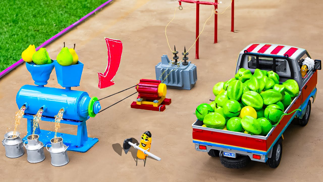 DIY tractor making mini fruit press science project | Diy substation new technology