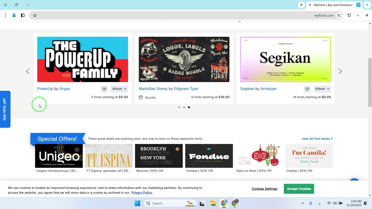 شرح تحميل الخطوط المجَّانية من موقع Myfonts