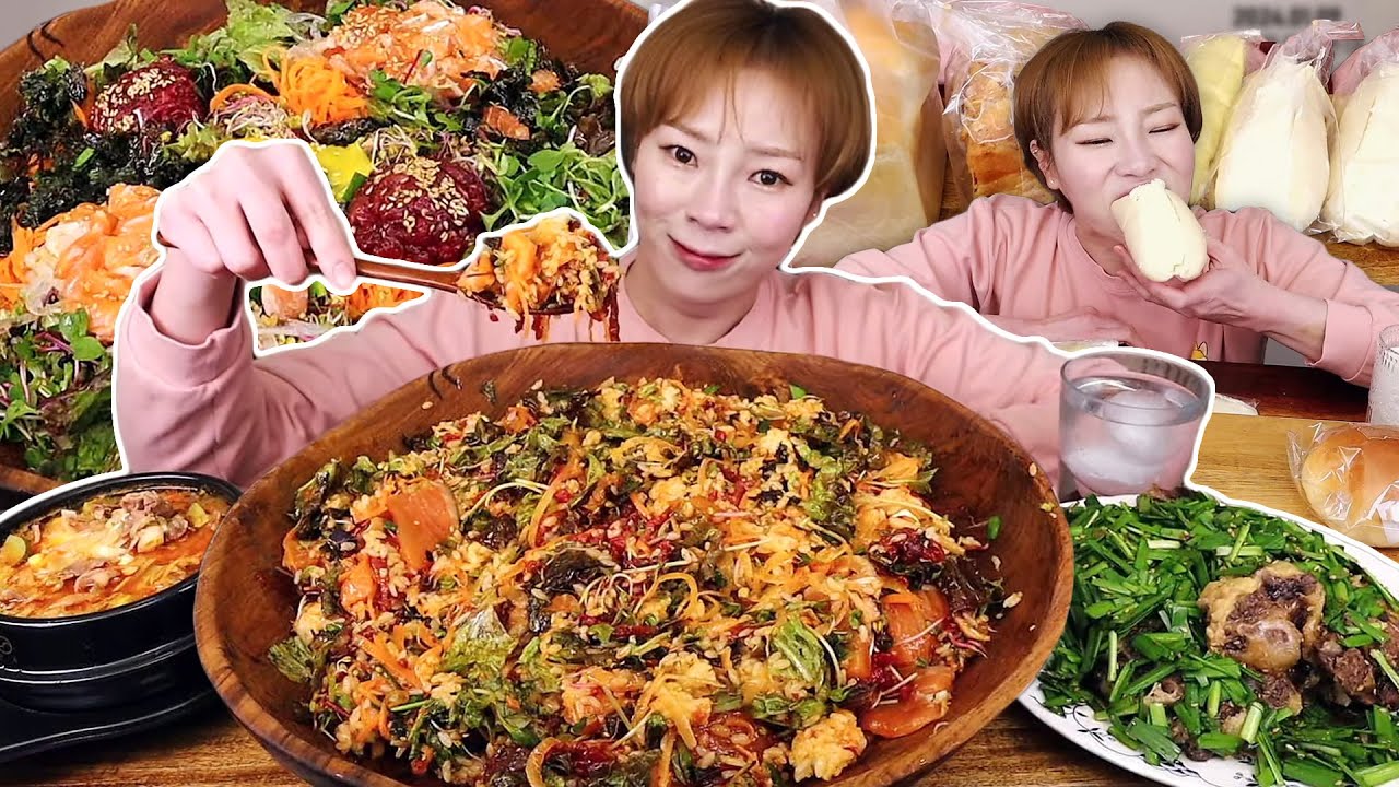 연어와 육회 잔뜩 넣은 육회&연어 비빔밥에 소꼬리찜, 된장찌개 후식은 달달한 빵들 240109/Mukbang, eating show