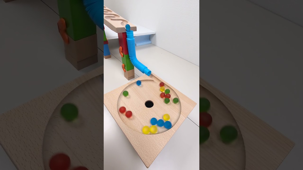 marble Run Race ASMR #19 Wooden Wave Course Colorful Marbles #shorts #marblerun #marblerunrace #asmr