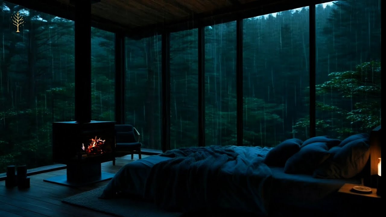 Rain on Glass Window in a Forest Cabin 🌧️ | Deep Sleep & Relaxing Night Ambience