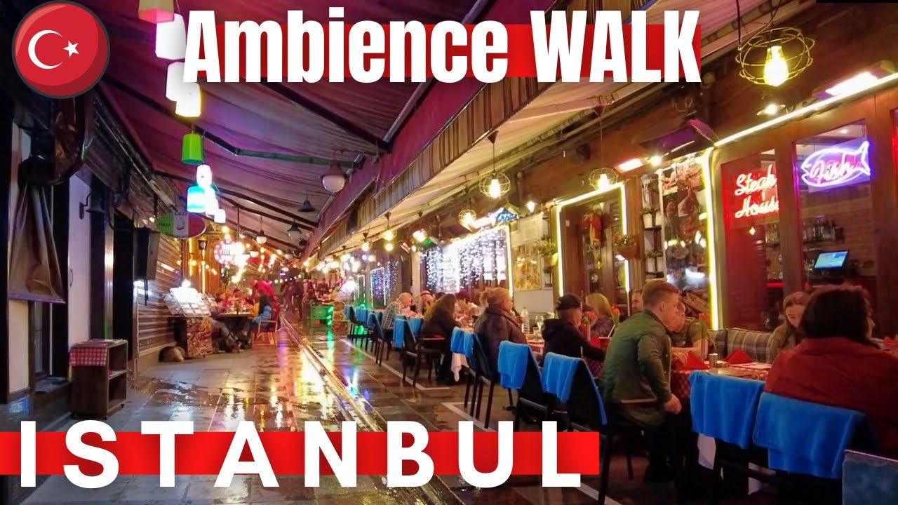 Istanbul Rainy Night Walking Tour | With Rain Sound