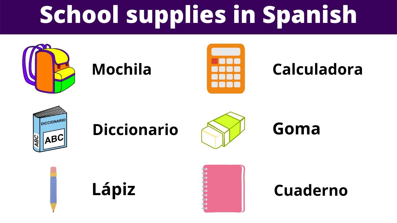 Learn School Supplies in Spanish. Classroom Vocabulary.