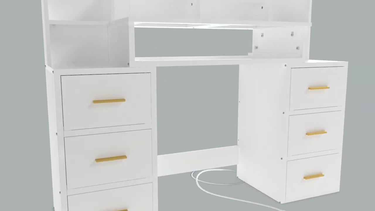 How to Install | HAUOMS Glass Top Makeup Vanity White with Lights Power Strip