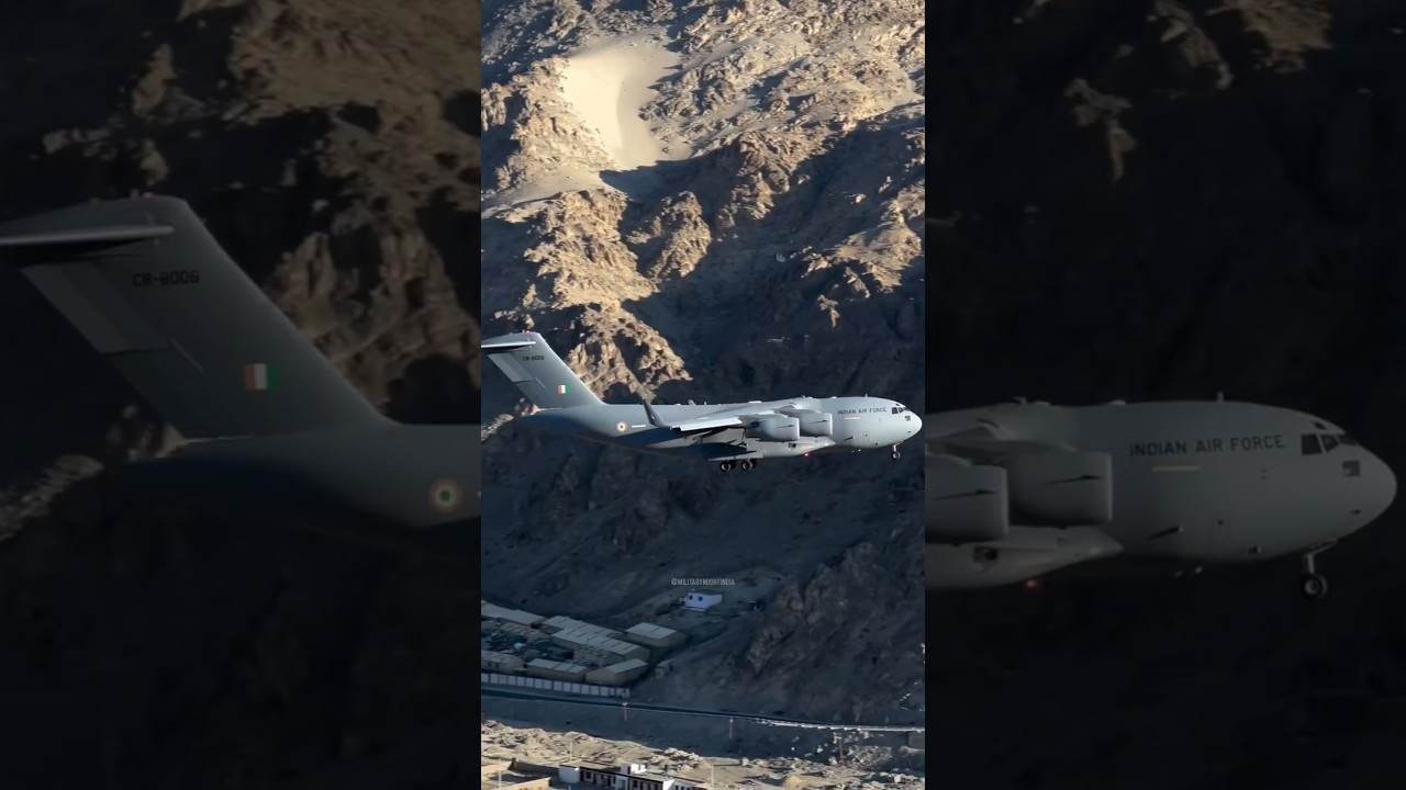 Indian Air Force C-17 landing #indianairforce #aviation #power #trending #military #shorts #yt
