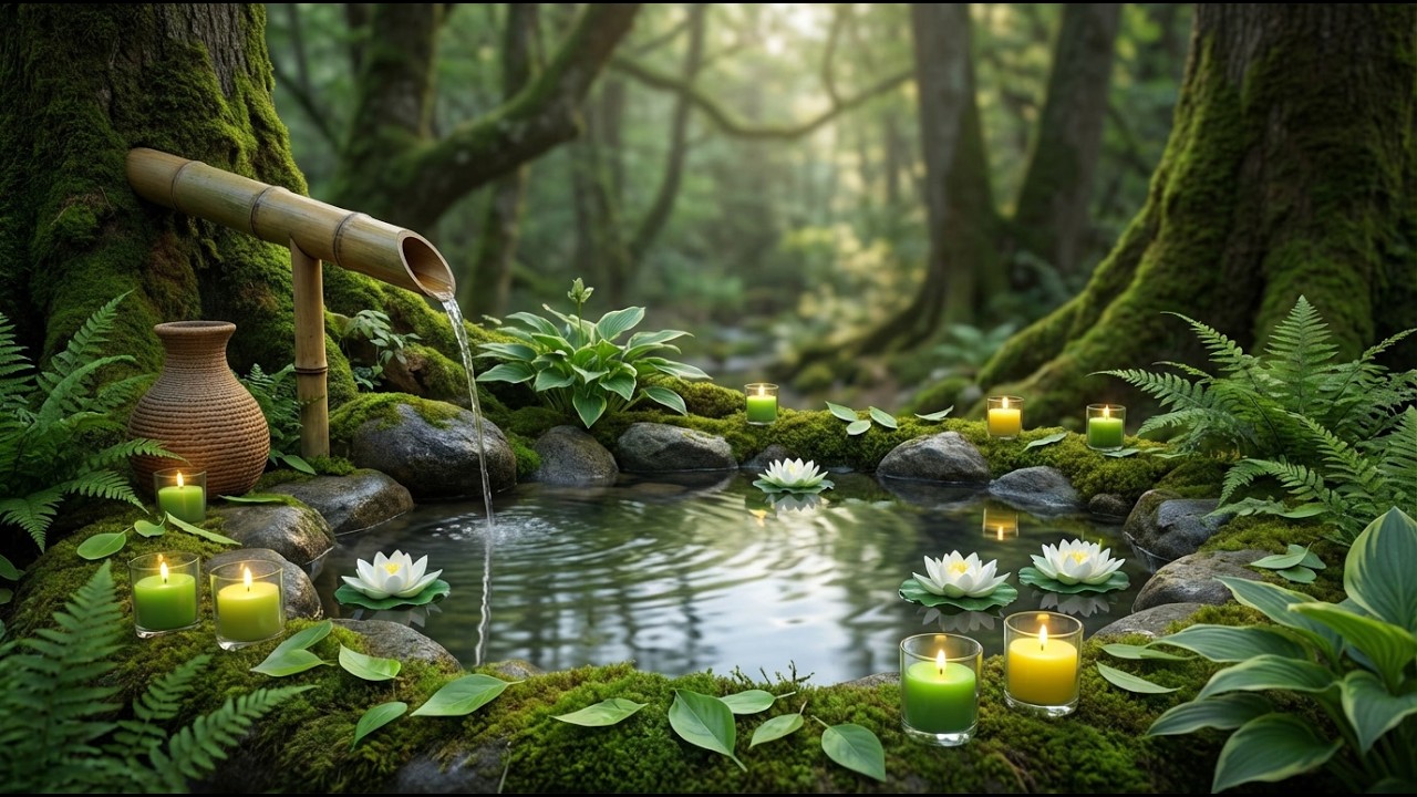 Relaxing Music with Bamboo Water Sounds & Calm Piano  for Deep Sleep, Meditation & Stress Relief